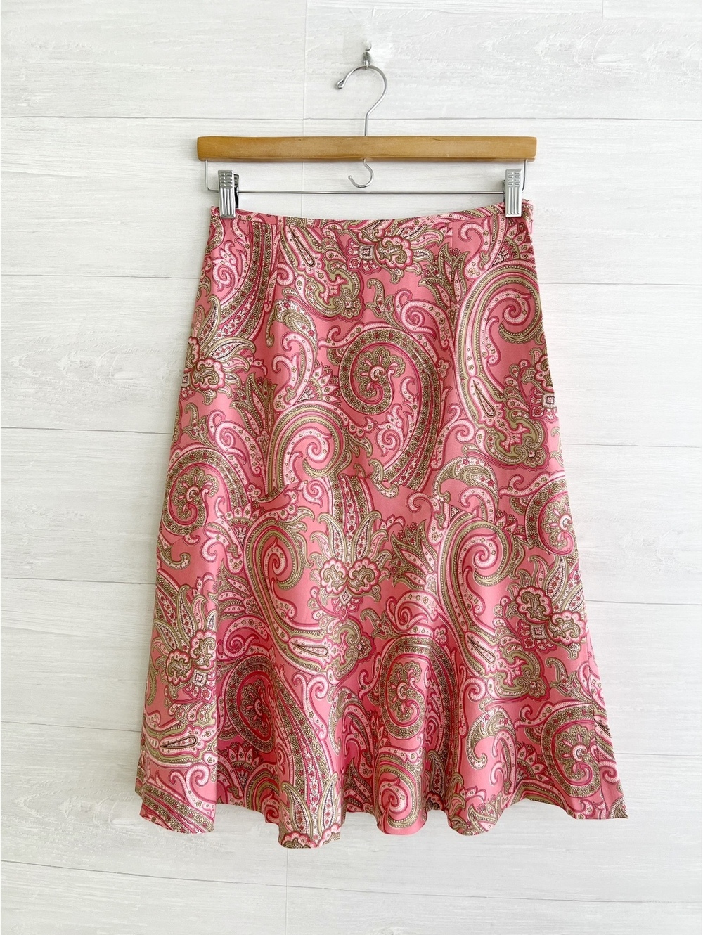 Peck & Peck 100% Silk Pink Paisley A Line Skirt 2 Y2K Midi Flowy Boho